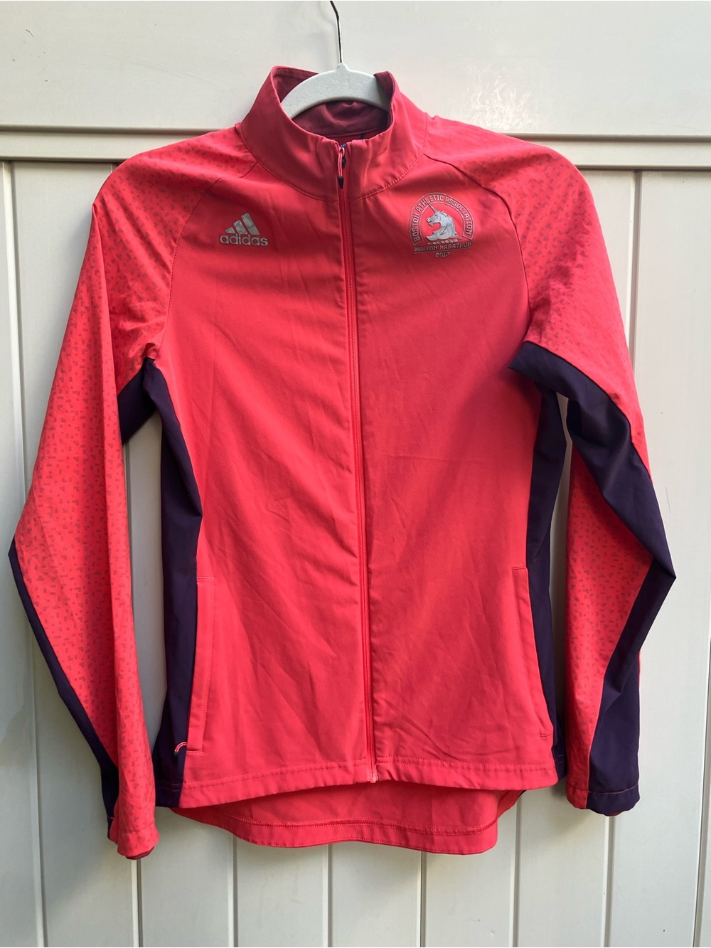 Warm up Track jacket women's Adidas running Boston Marathon 2018 red xs